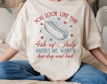Retro You Look Like The 4th Of July Makes Me Want A Hot Dog Real Bad PNG, Patriotic Independence Day, Girly American Gift, Retro Hotdog PNG