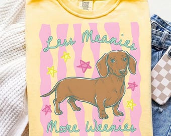 Less Meanies More Weenies PNG, Funny Dog Lover Shirt Design, Kindness Striped Design, Dachshund Png, Funny Dog Mom, Retro Colorful Graphic