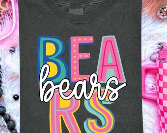 Maglie sportive dei Bears, Maglietta con lo spirito scolastico, Maglietta con lo spirito di squadra, Mascotte dei Bears, Spirito dei Bears, Maglietta dei Bears, Maglietta del giorno della partita, Maglietta da football dei Bears