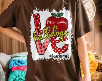 Camiseta personalizada "Love Mascot School", camiseta con hashtags personalizados, regalos para profesores, mascota escolar personalizada de Bulldogs, camiseta de Bulldogs, camiseta de mascota