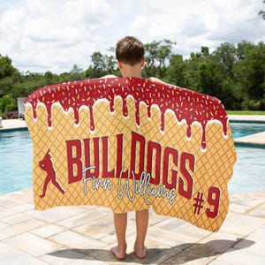 Personalized Ice Cream Drip Baseball Beach Towel, Drip Beach Towel, Pool Towel, Baseball Softball Team Gift, Youth Baseball Gift