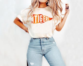 Custom Vintage Watercolor Pennant Mascot Shirt, High School College Football, Homecoming Pennant Shirt, Custom Spirit Tee Shirt, Tigers Tee