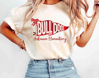 Camiseta de mascota con banderín de acuarela personalizado, camiseta del equipo escolar del día del juego, camiseta de espíritu escolar, camiseta de los Bulldogs, camiseta de mascota, camiseta de los Bulldogs