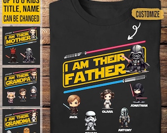 Camiseta personalizada "Soy su padre", camiseta personalizada con nombre para niños, camiseta de sables de luz para papá, camiseta del Día del Padre, camiseta divertida de papá