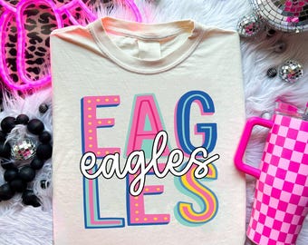 チームマスコットシャツ、イーグルスシャツ、イーグルスチームシャツ、男性へのギフト、イーグルススクールスピリットTシャツ、女性へのギフト、イーグルススクールスピリット、マスコットTシャツ