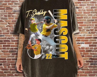 Benutzerdefinierte Foto Baseball Spieler Shirt - Personalisierter Team Name Schulname Bootleg Shirt, Bootleg Retro Shirt, Team Name, Schule T-Shirt