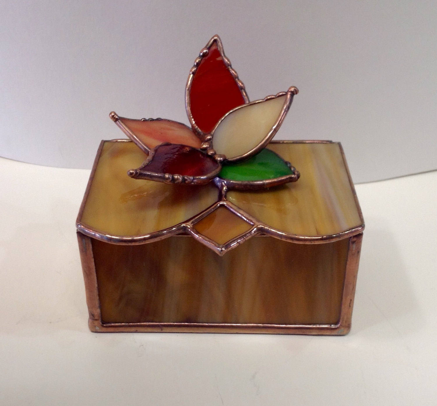 Stained Glass Trinket Box Earth Toned Accented With Rust Etsy