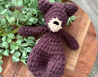 Crochet Bear Snuggler | Handmade Bear | Teddy Bear Blankie | Crochet Teddy Bear Snuggler | Teddy Bear Lovey | Stuffed Teddy Bear
