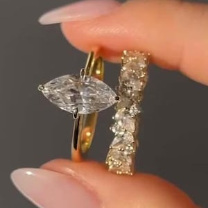 3ct Marquise Moissanite Ring & Wedding Band Wedding Ring Set, Moissanite Solitaire Marquise Engagement Ring Set, Bridal Set 14K Solid Gold