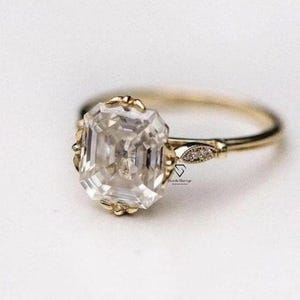 Asscher Cut Moissanite Engagement Ring: Handmade Vintage Style
