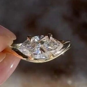 Unique Bypass Marquise Diamond Engagement Ring White Moissanite  Solid Yellow Gold Wedding Ring 4 Prong Ring Anniversary Gift Ring For Wife