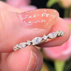 Moissanite Wedding Band: Marquise & Round Eternity Ring