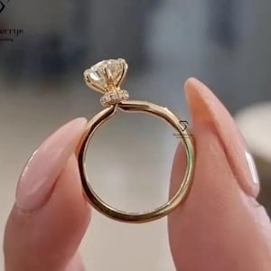Hidden Halo Moissanite Engagement Ring: 14K Gold Promise Ring