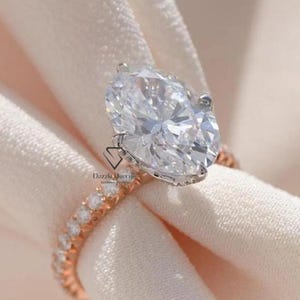 Vintage Style Oval Moissanite Ring: Hidden Halo, White Gold, 3.0 CT