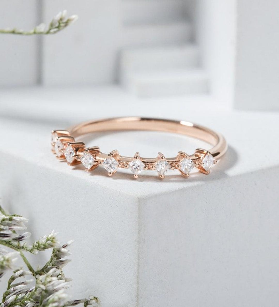 14k Gold Moissanite Eternity Band: Round Cut Wedding Ring - Etsy