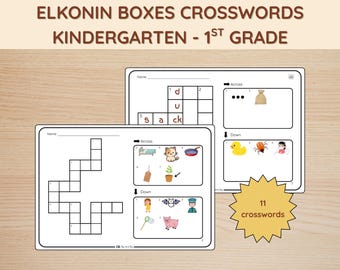 Elkonin Boxes Style Printable Crossword, Science of Reading Aligned Spelling Game, Phonemic Awareness Practice, Early Reading Intervention