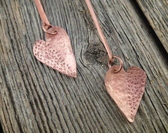 Copper Heart Earrings - textured recycled copper
