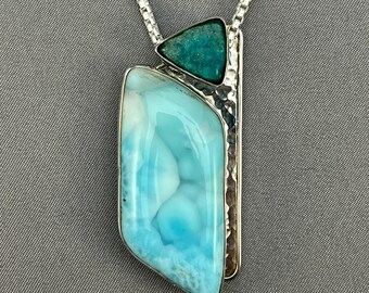 Larimar and Azurite pendant slider necklace