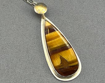 Tigereye Tree at Sunset teardrop pendant necklace