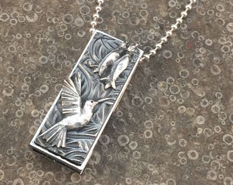 Hummingbird USB flash drive necklace - handmade art jewelry