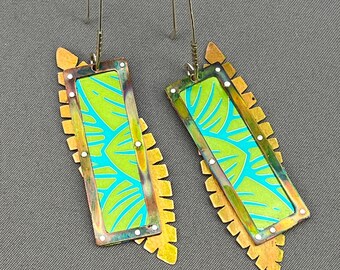 Beer can graphics and recycled brass earrings - beerings