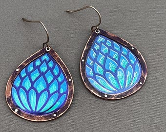 Recycled copper with beer can graphics earrings - beerings