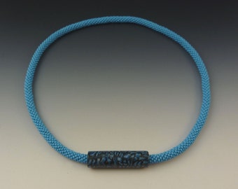 Turquoise bead crochet necklace - Handmade art jewelry