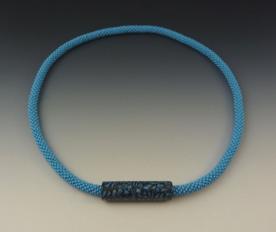 Turquoise bead crochet necklace - Handmade art jewelry