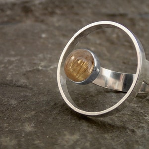 Rutilated Quartz Orbit Statement Ring - Handmade Art Jewelry