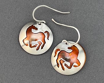 Dancing Horse earrings with copper