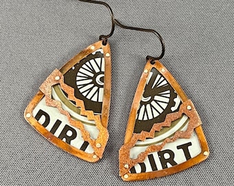 Recycled copper with beer can graphics earrings - beerings