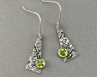 Peridot Tech Drop Earrings - Asymmetric