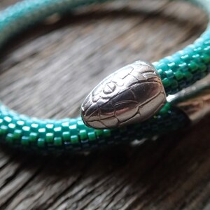 Green Snake bracelet bead crochet with sterling silver image 4