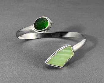Sea Glass Vintage River Glass Torque Cuff Bracelet