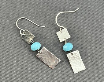 Sky blue Amazonite  -  hammered sterling silver earrings