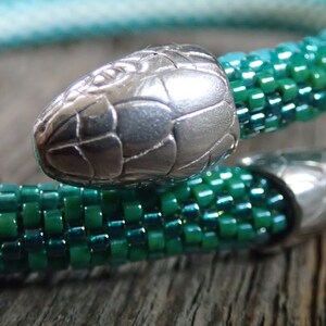 Green Snake bracelet bead crochet with sterling silver image 2