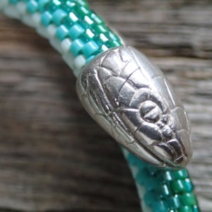 Green Snake bracelet bead crochet with sterling silver image 5
