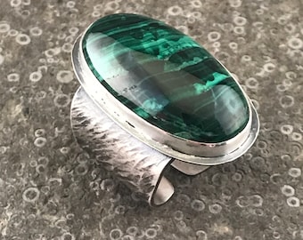 Green Malachite Large Statement Ring - Adjustable