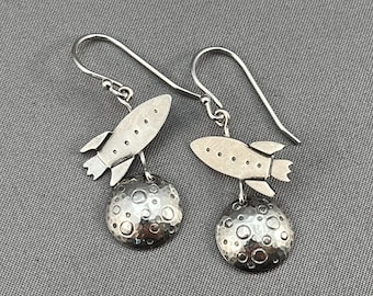 Rocket and Moon sterling earrings