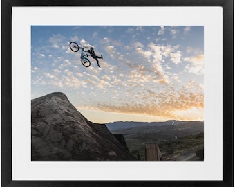 Framed Mountain Bike Sunset Print: Freeride Indian Air Wall Art