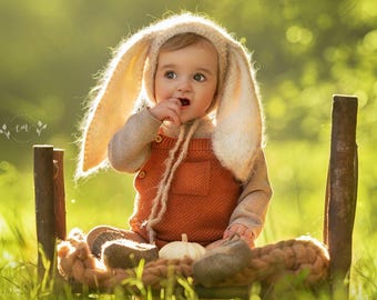 Gorro de conejito tejido a mano, accesorio para fotos, gorro de conejito para recién nacido, gorro de conejito, gorro para niñera, accesorio para fotografía, gorro de conejito de Pascua, gorro de Pascua