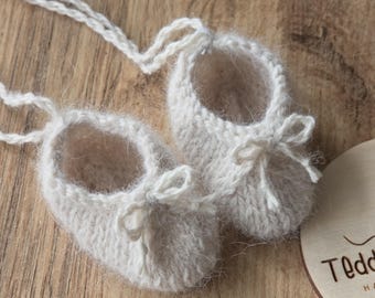 Baby Angora Ballerina Slippers, Hand- Knitted Ballet Flats for Girl, Baby Shoes, First Time Mom Gift-New Baby Gift, Naweborn Photo Prop