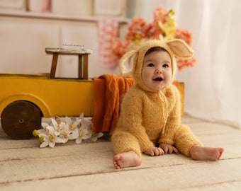Bunny Costume- hat with funny small ears and romper, Bunny Outfit, Easter Costume, Baby Bunny Outfit, Bunny Pijamas, Halloween Outfit