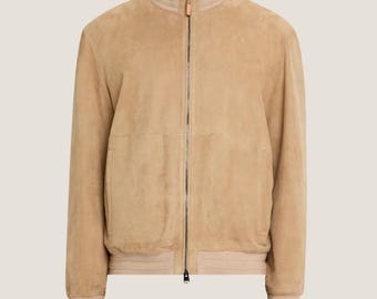 Chaqueta bomber de piel de cabra hecha a mano para hombre - Forro de satén
