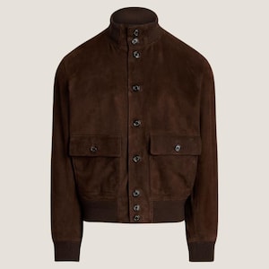 Handgemaakt suède bomberjack van geitenleer – donkerbruine luxe bovenkleding