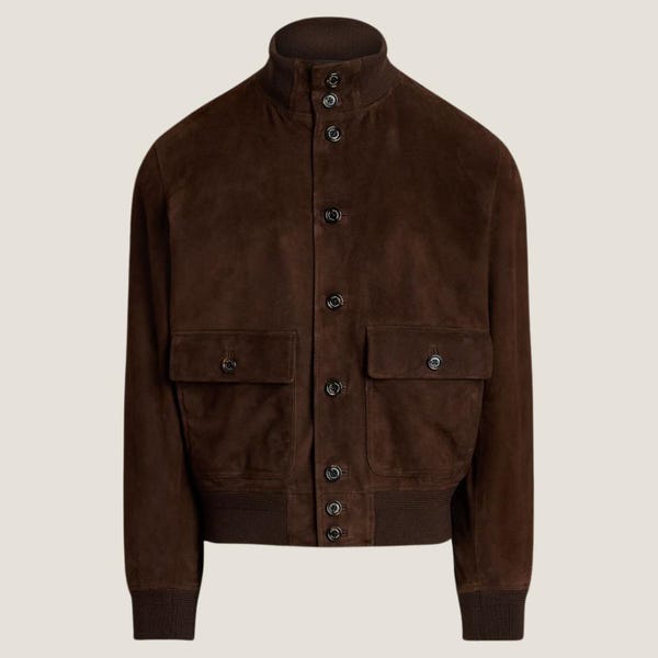 3510253 Brown Round Collar Suede Jacket main image 1
