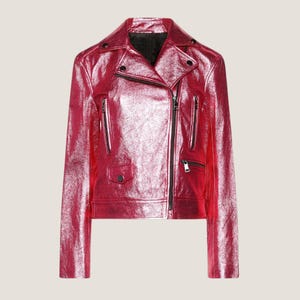 Handmade Red Sheepskin Leather Biker Jacket, Women&#39;s Moto Outerwear