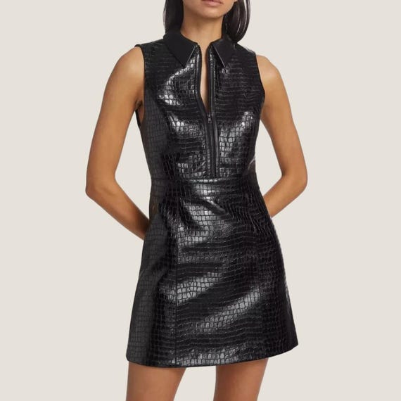 chinese dress ladies Olive Faux Leather Pinafore Dress Hyacinth House Olive Faux Leather / M