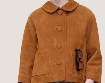 Handmade Goatskin Suede Cropped Jacket - Retro Button-Up Coat