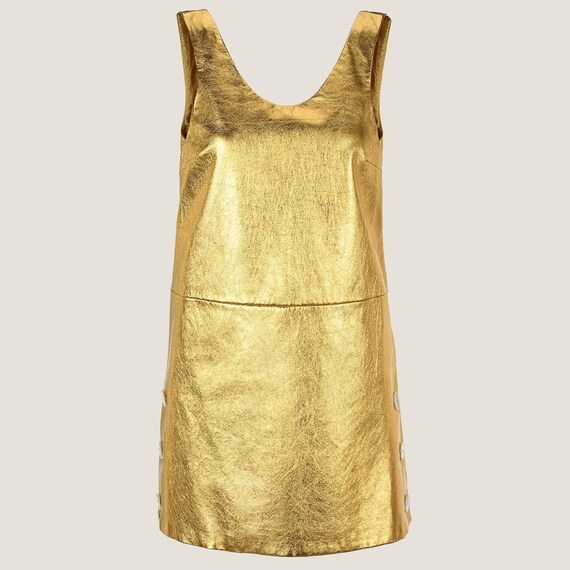 Handmade Gold Lambskin Mini Dress  Metallic Sleeveless Party Outfit - Etsy  Israel